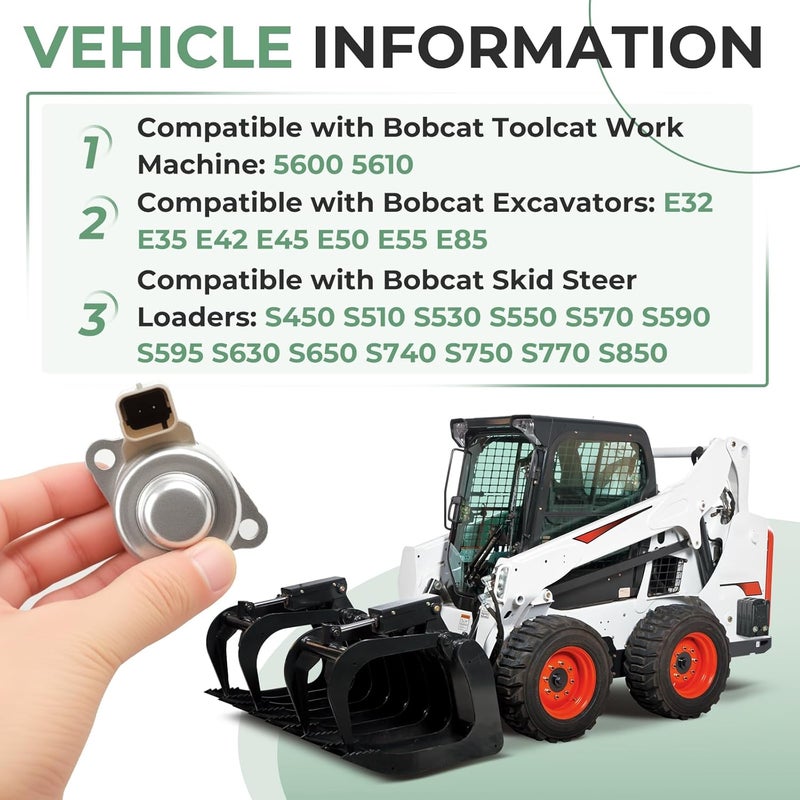 Dexepe SCV Suction Control Valve compatible with Bobcat A770 E32 E35 E42 E45 E50 E55 E85 S450 S510 S530 S550 S570 S590 S595 S630 S650 S740 S750 S770 S850 V519 V723 replace 7256772 Inlet Meter Valve - Image 3